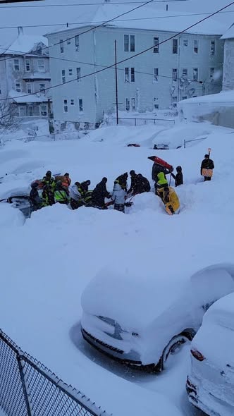 Community Heroism in Action: Neighbors Shovel Path for EMS During Medical Emergency on Division Street in Fall River